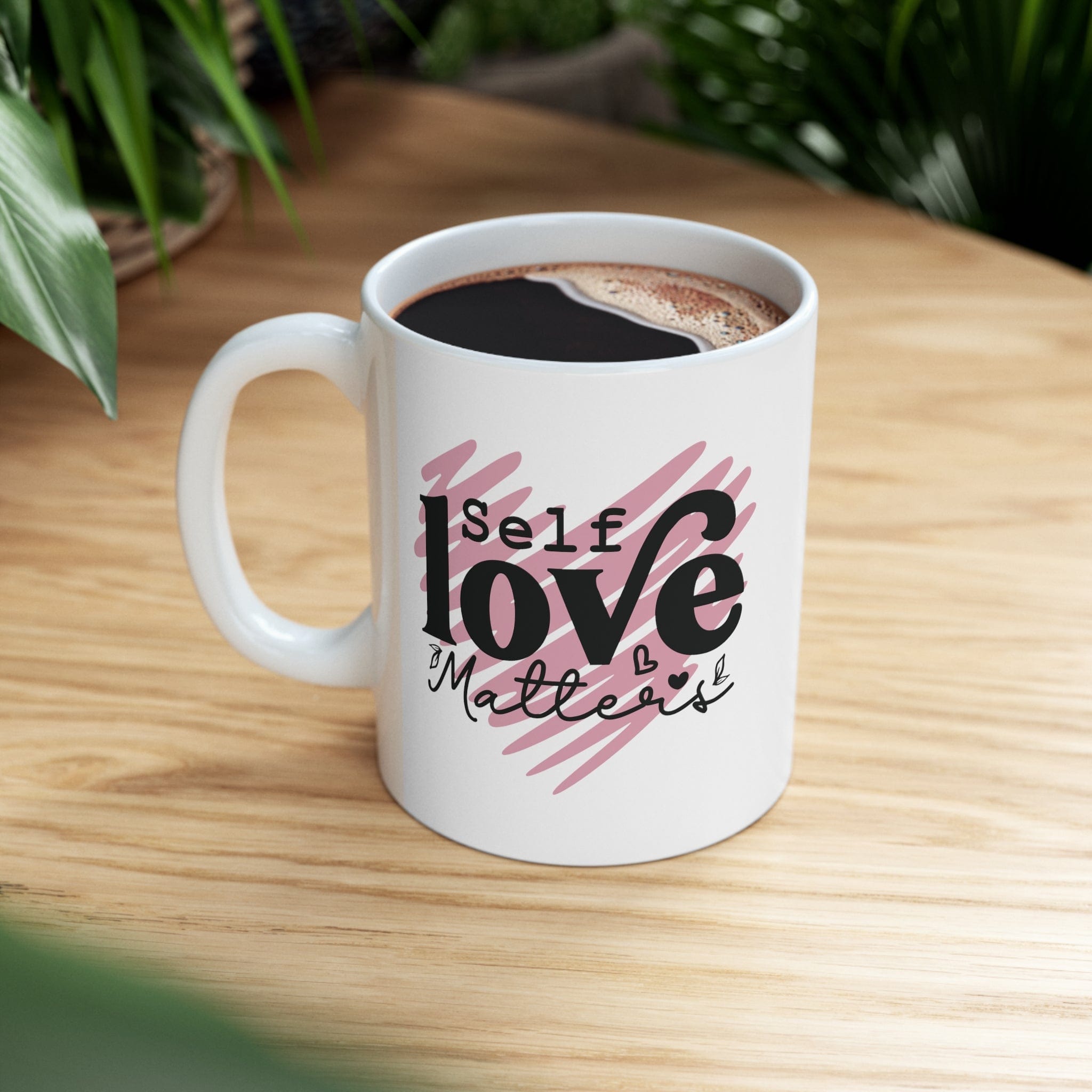 Pink Doodle Heart Ceramic Coffee Mug Self Care Quote Coffee Lover Gift