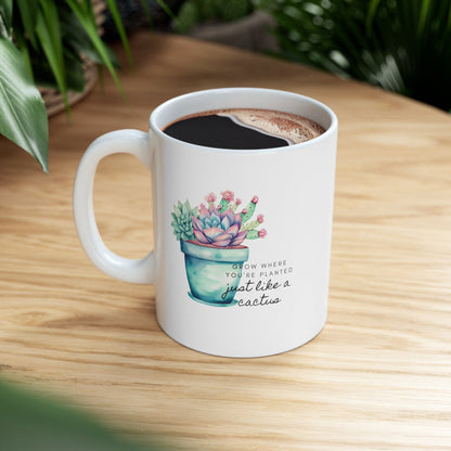 Cactus Mug, Beautiful Watercolor Cactus, Motivational Quote &amp; Cactus Pun, Prickly Pear Cactus, Coffee Lover Gift, Plant Lover Gift