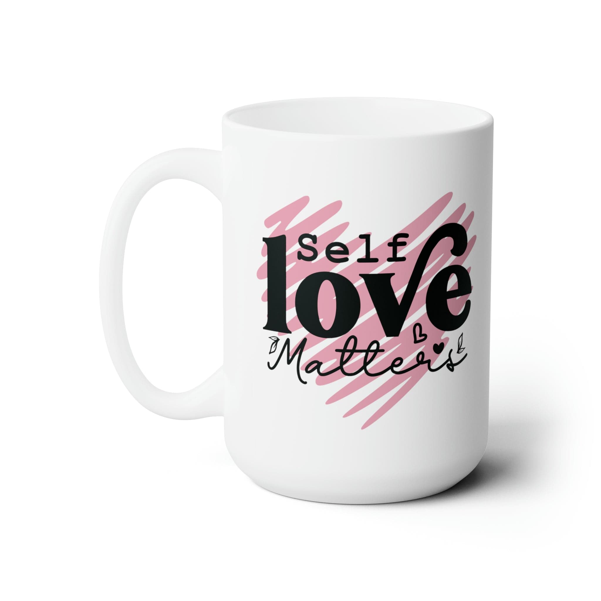 Pink Doodle Heart Ceramic Coffee Mug Self Care Quote Coffee Lover Gift