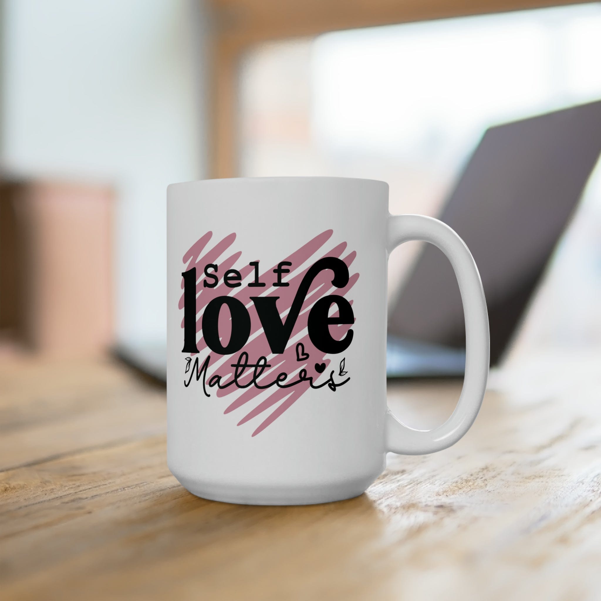 Pink Doodle Heart Ceramic Coffee Mug Self Care Quote Coffee Lover Gift