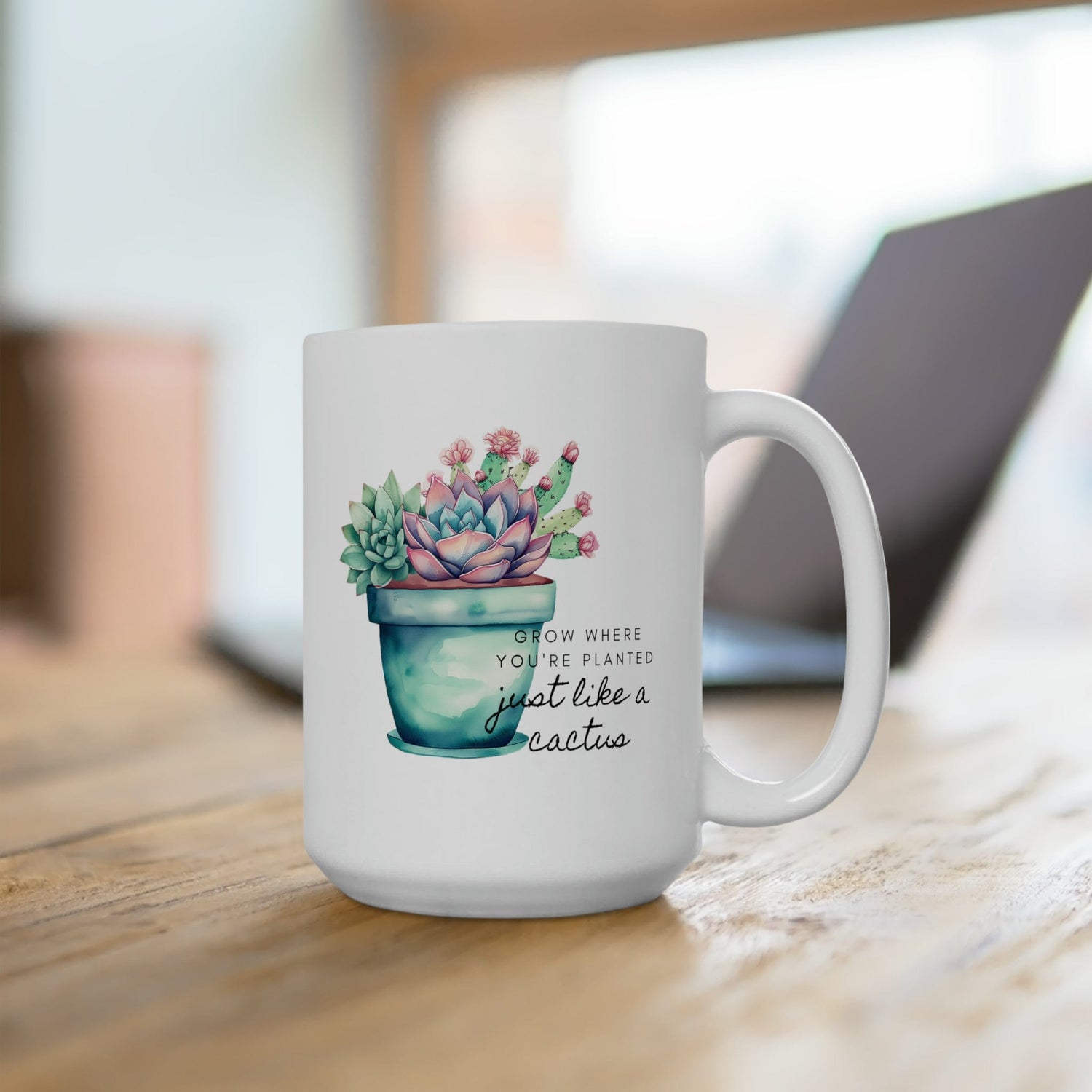 Cactus Mug, Beautiful Watercolor Cactus, Motivational Quote &amp; Cactus Pun, Prickly Pear Cactus, Coffee Lover Gift, Plant Lover Gift