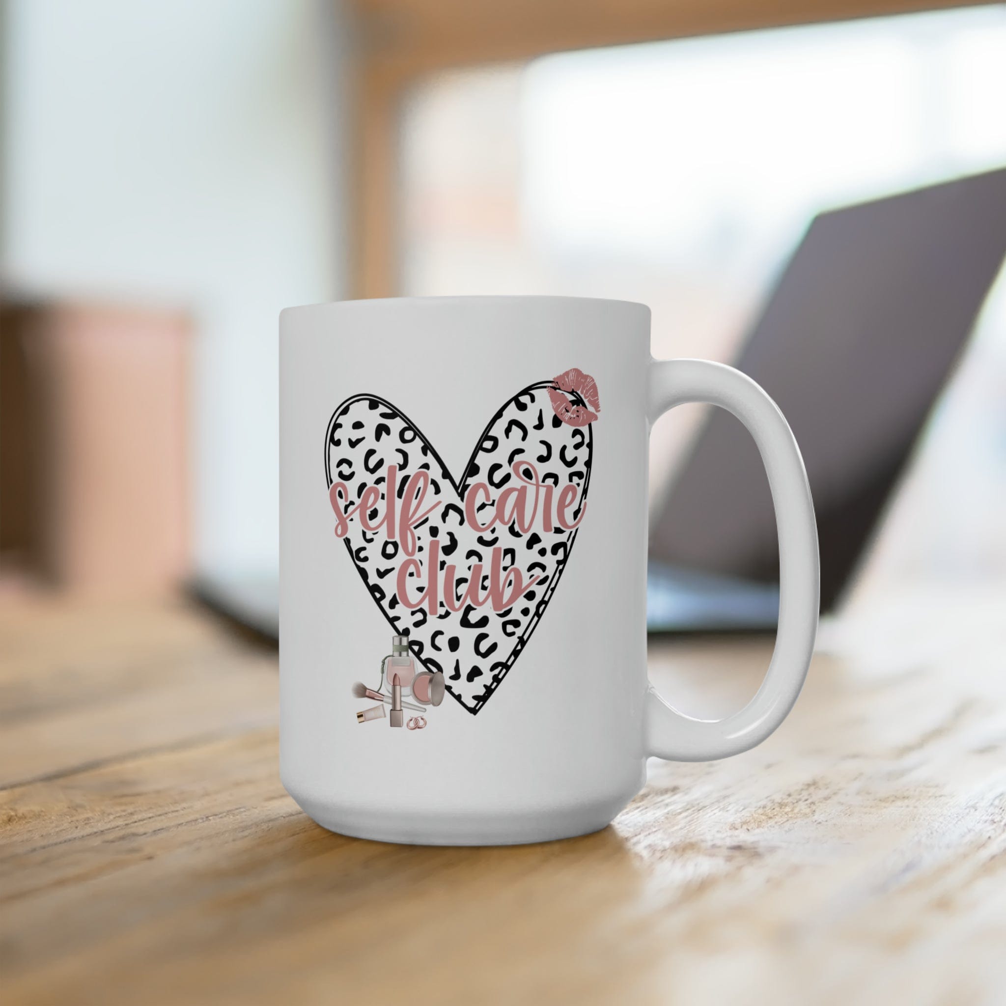 Pink Leopard Print Heart Coffee Mug Self Care Quote Coffee Lover Gift