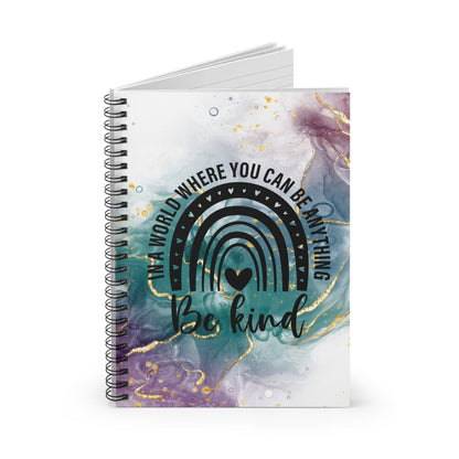 Metallic Watercolor Notebook, Lined Journal, Beautiful Boho Rainbow with Self Care Quote