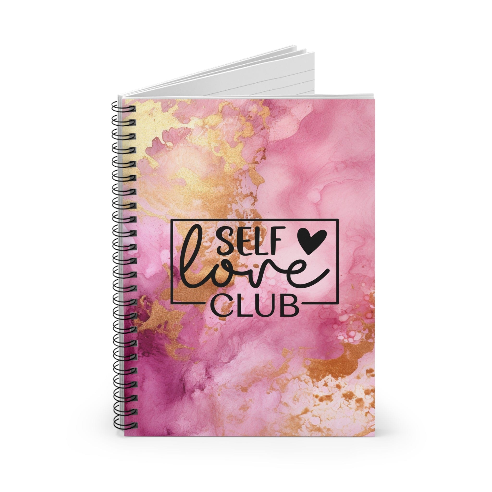 Beautiful Metallic Watercolor Notebook, Lined Journal, with Motivational Quote, &quot;Self Love Club&quot;