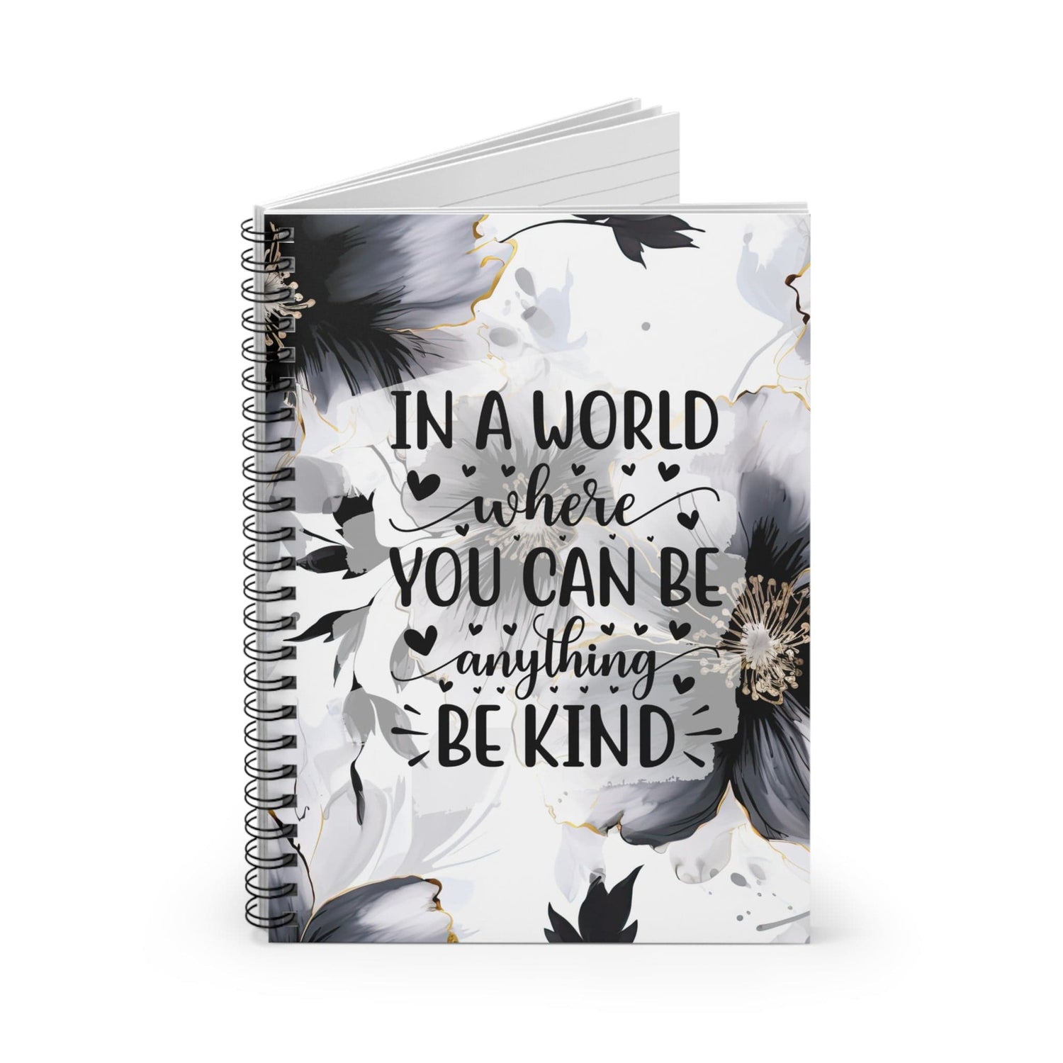 Floral Spiral Notebook, Lined Journal, Metallic Watercolor, with Self Care Quote