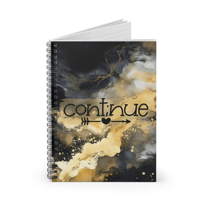 Metallic Watercolor Notebook, Spiral Journal Blank Pages, Black and Gold with Continue Motivational Quote