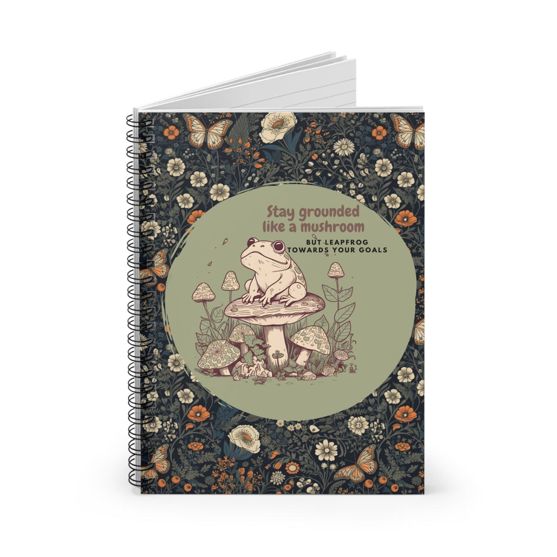 Cute Cottagecore Journal, Spiral Notebook, Mushroom Journal with Motivational Quote