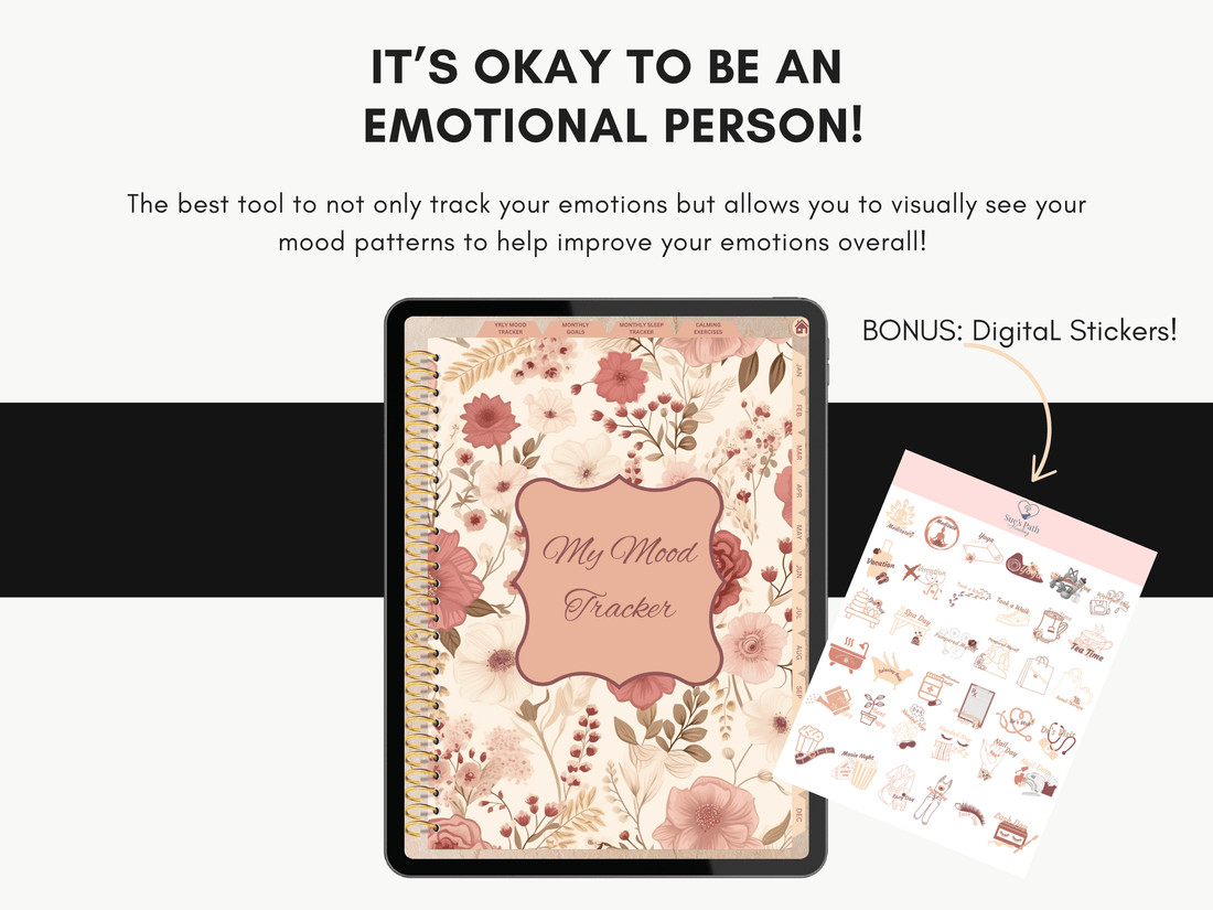 Digital Mood Tracker, Daily Planner, Digital Stickers, Therapeutic Tool, Blush Neutral Floral