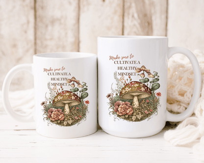 Mushroom Mug, Botanical Mug, Beautiful Floral Print, Motivational Quote, Coffee Lover Gift, Mushroom Gift