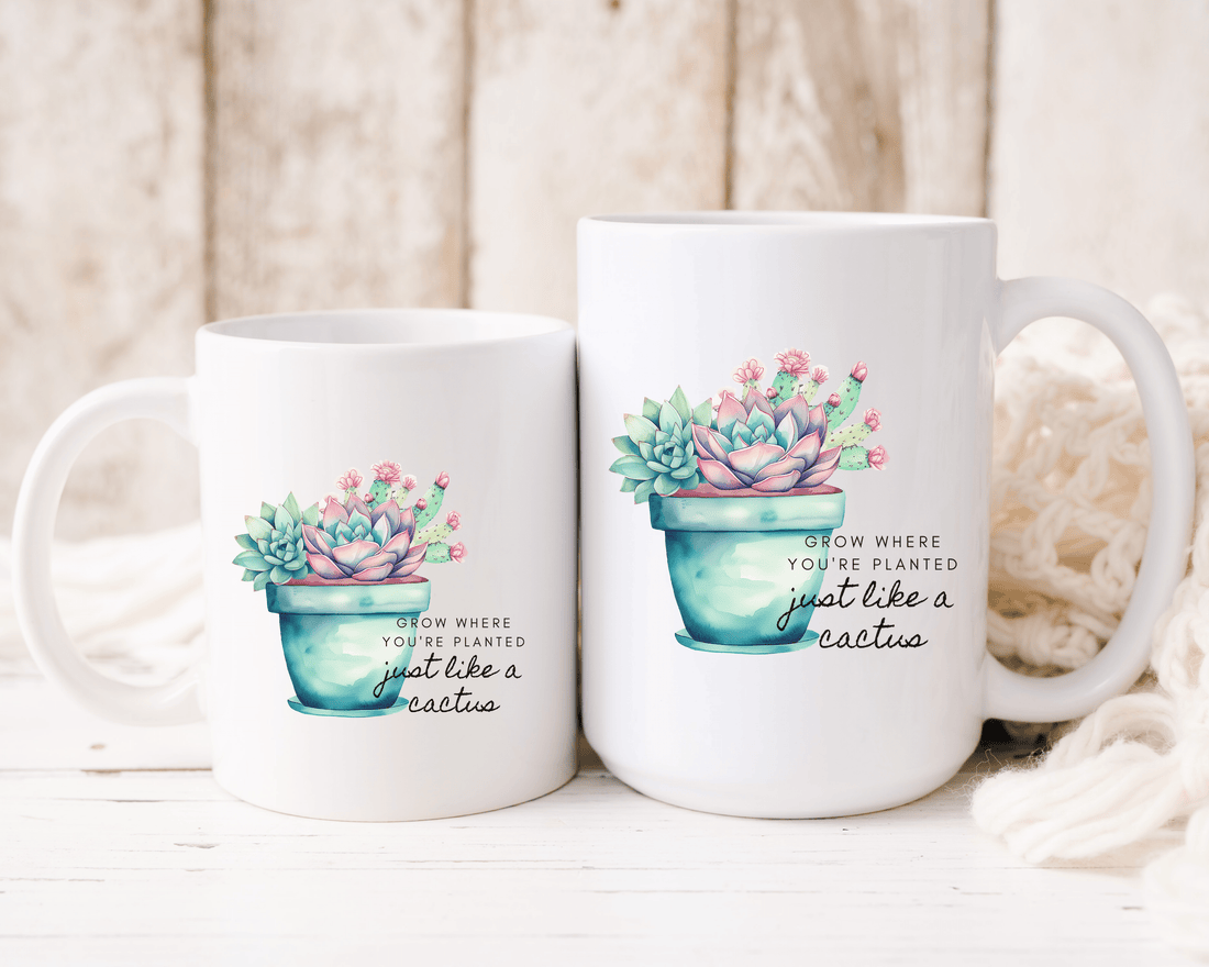 Cactus Mug, Beautiful Watercolor Cactus, Motivational Quote &amp; Cactus Pun, Prickly Pear Cactus, Coffee Lover Gift, Plant Lover Gift