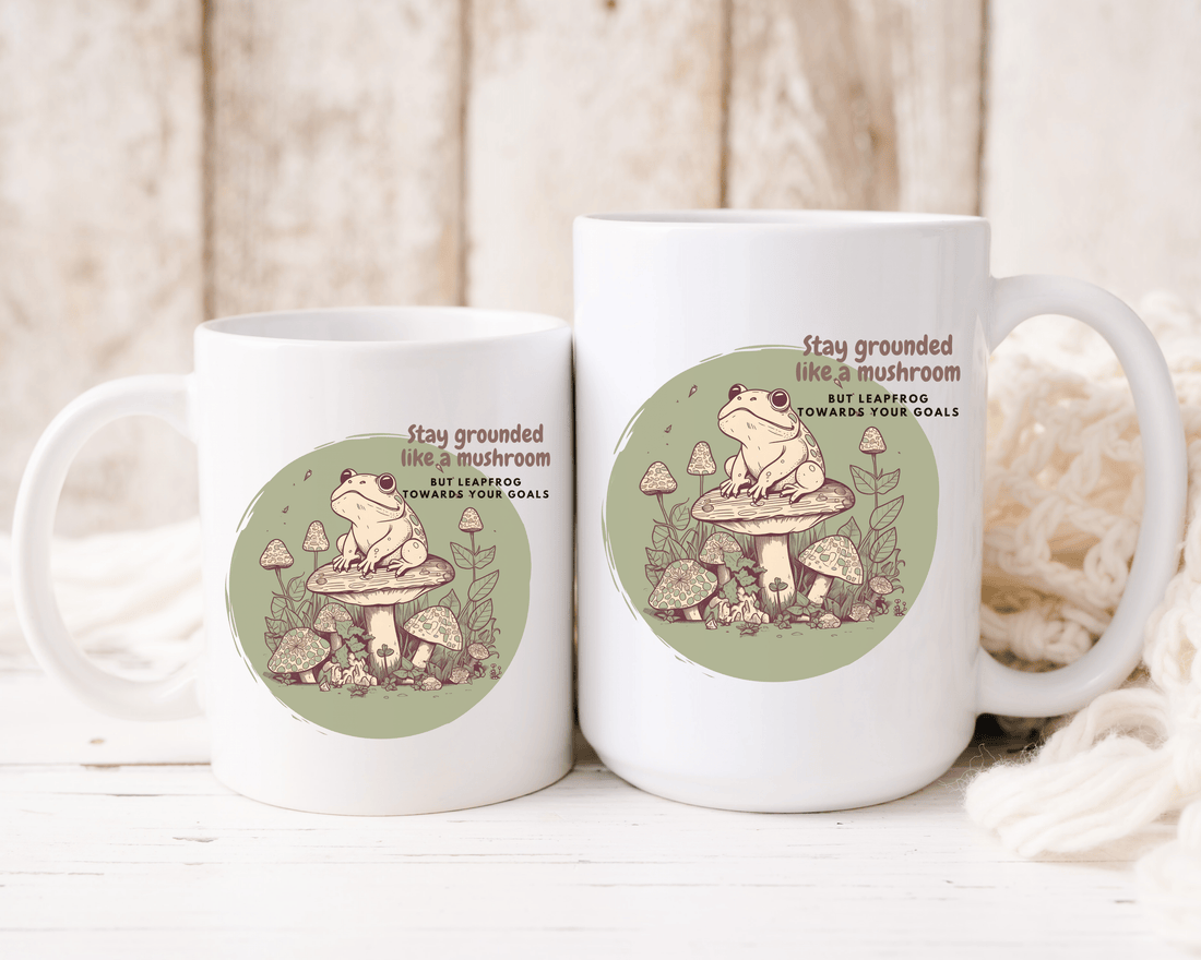 Cottagecore Frog Mug, Mushroom Mug, Cute Woodland Print, Motivational Quote, Frog Lover Gift