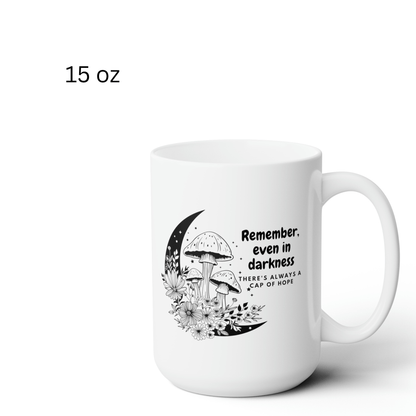 Mushroom Mug, Celestial Mug, with Crescent Moon, Nature Line Art, Wildflowers, Motivational Quote, Coffee Lover Gift