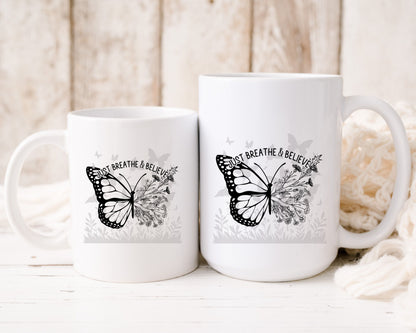 Floral Butterfly Ceramic Coffee Mug Self Care Quote Coffee Lover Gift