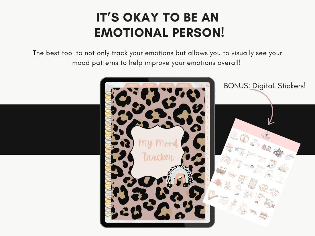 Digital Mood Tracker, Daily Planner, Digital Stickers, Therapeutic Tool, Leopard Print Rainbows