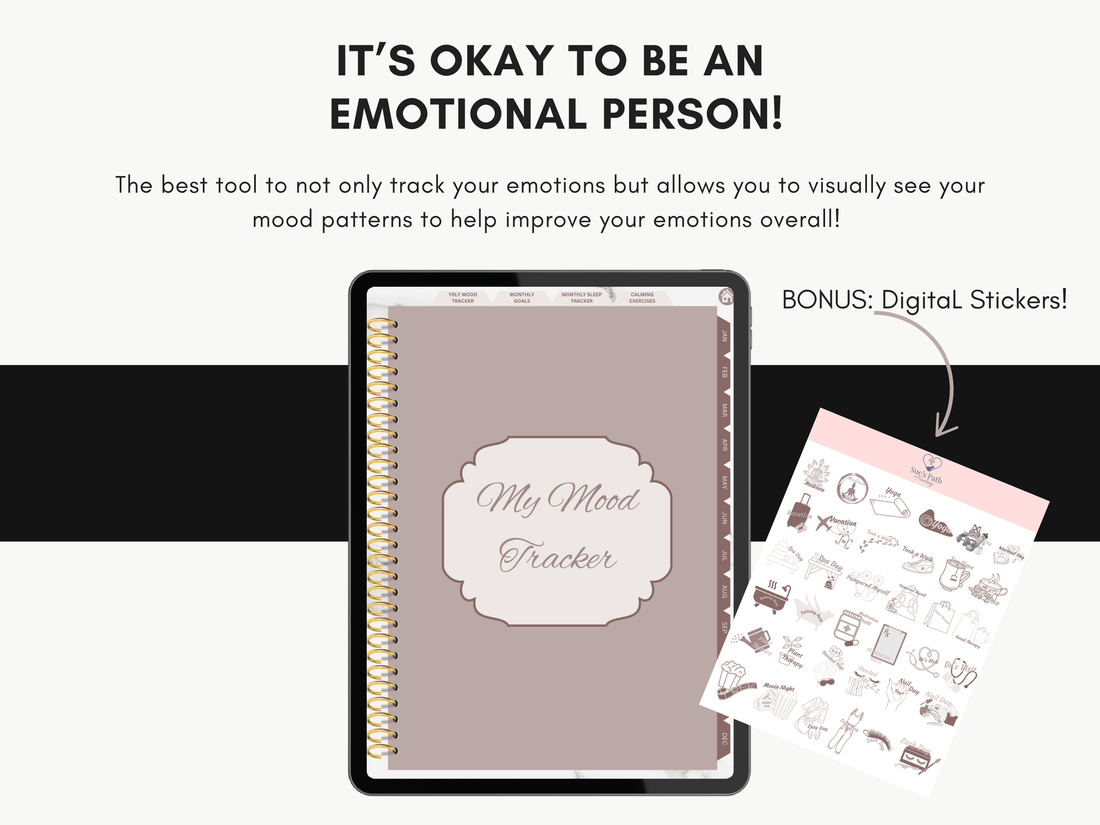 Digital Mood Tracker, Daily Planner, Digital Stickers, Therapeutic Tool, Mocha Neutral