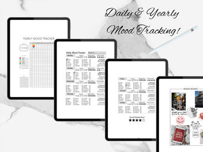 Digital Mood Tracker, Daily Planner, Digital Stickers, Therapeutic Tool, Mocha Neutral
