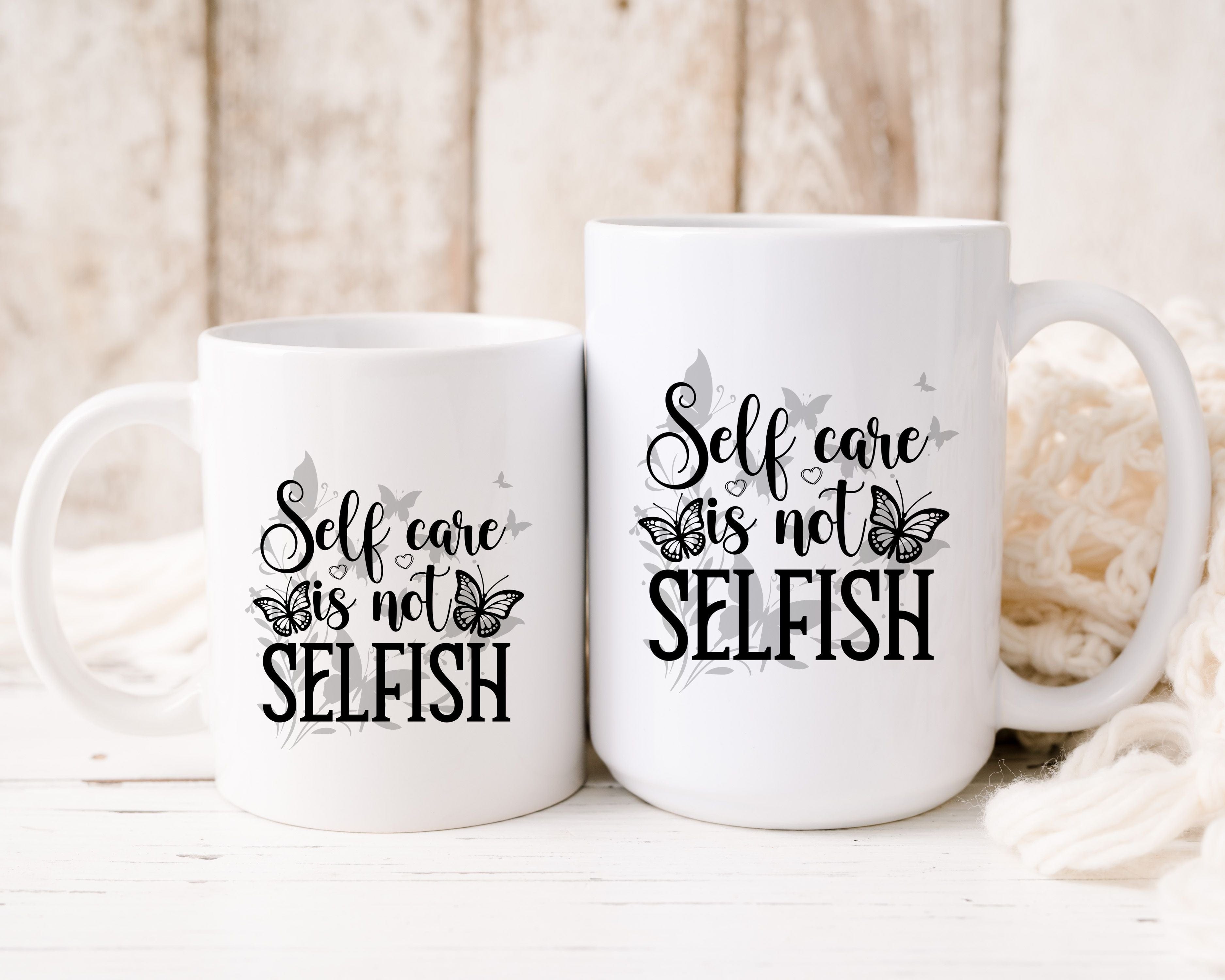 Neutral Butterflies Floral Coffee Mug Self Care Quote Coffee Lover Gift