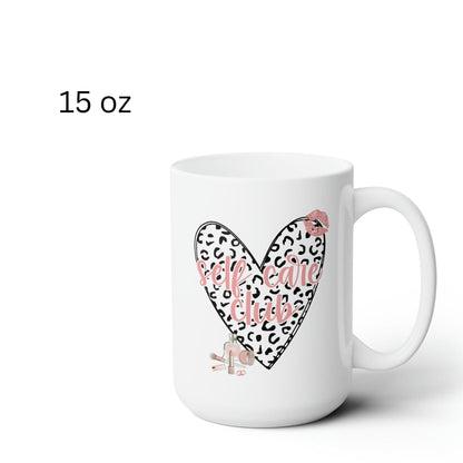 Pink Leopard Print Heart Coffee Mug Self Care Quote Coffee Lover Gift