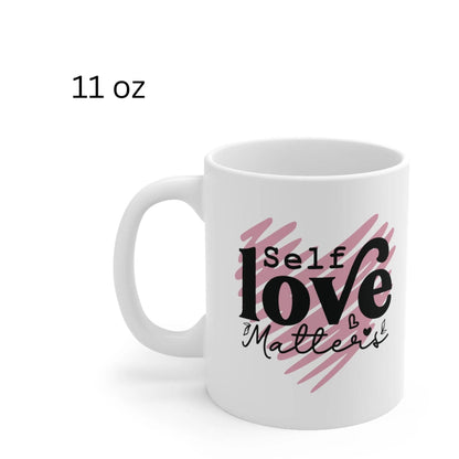 Pink Doodle Heart Ceramic Coffee Mug Self Care Quote Coffee Lover Gift