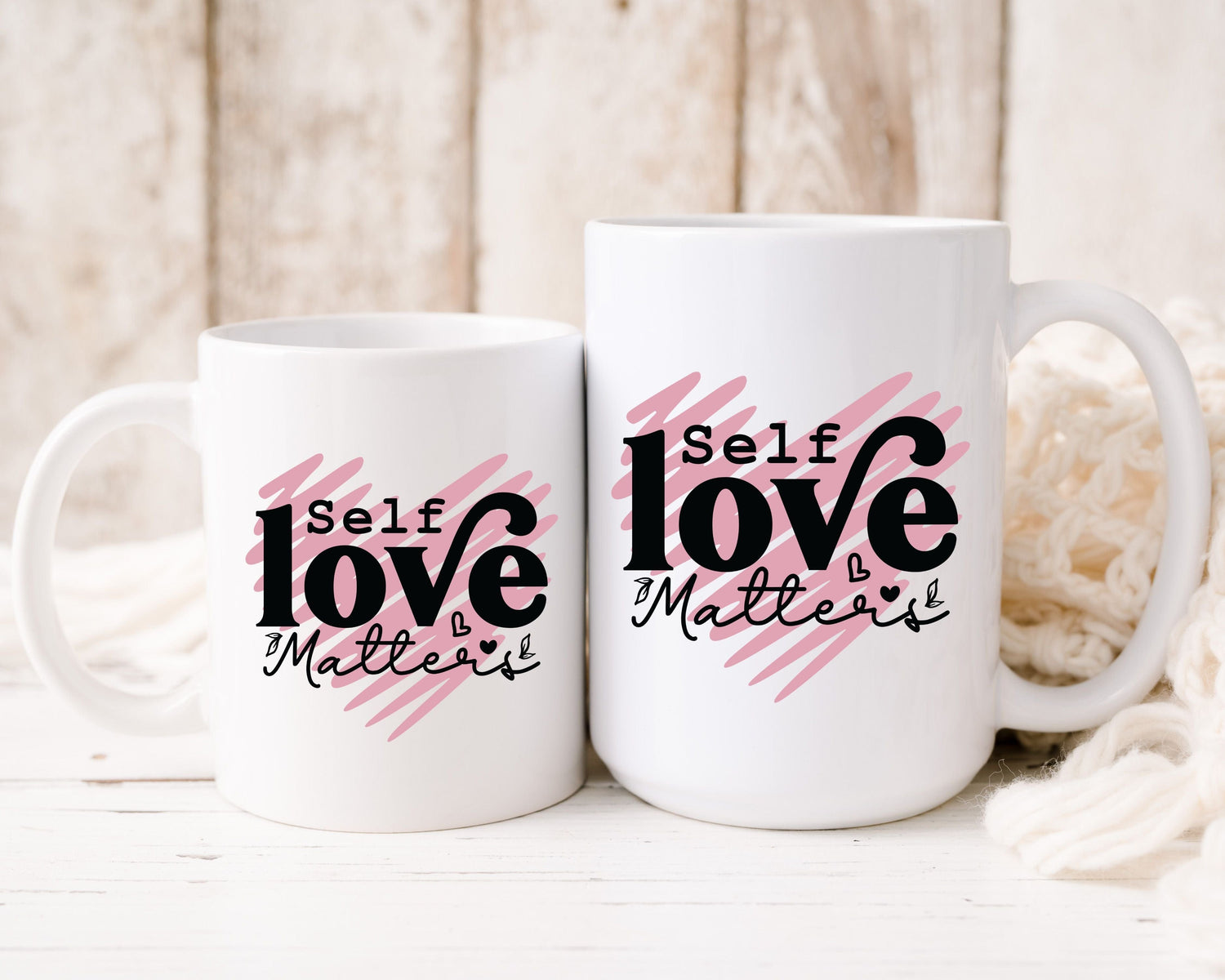 Pink Doodle Heart Ceramic Coffee Mug Self Care Quote Coffee Lover Gift