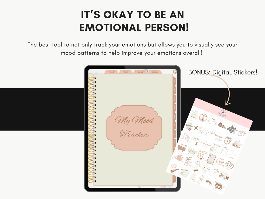 Digital Mood Tracker, Daily Planner, Digital Stickers, Therapeutic Tool, Soft Neutral