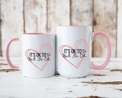 Pink Doodle Hearts Ceramic Mug Self Care Quote Coffee Lover Gift