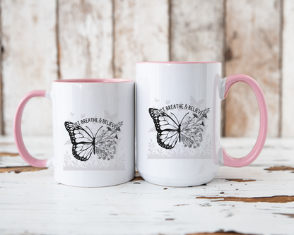 Floral Butterfly Ceramic Coffee Mug Self Care Quote Coffee Lover Gift