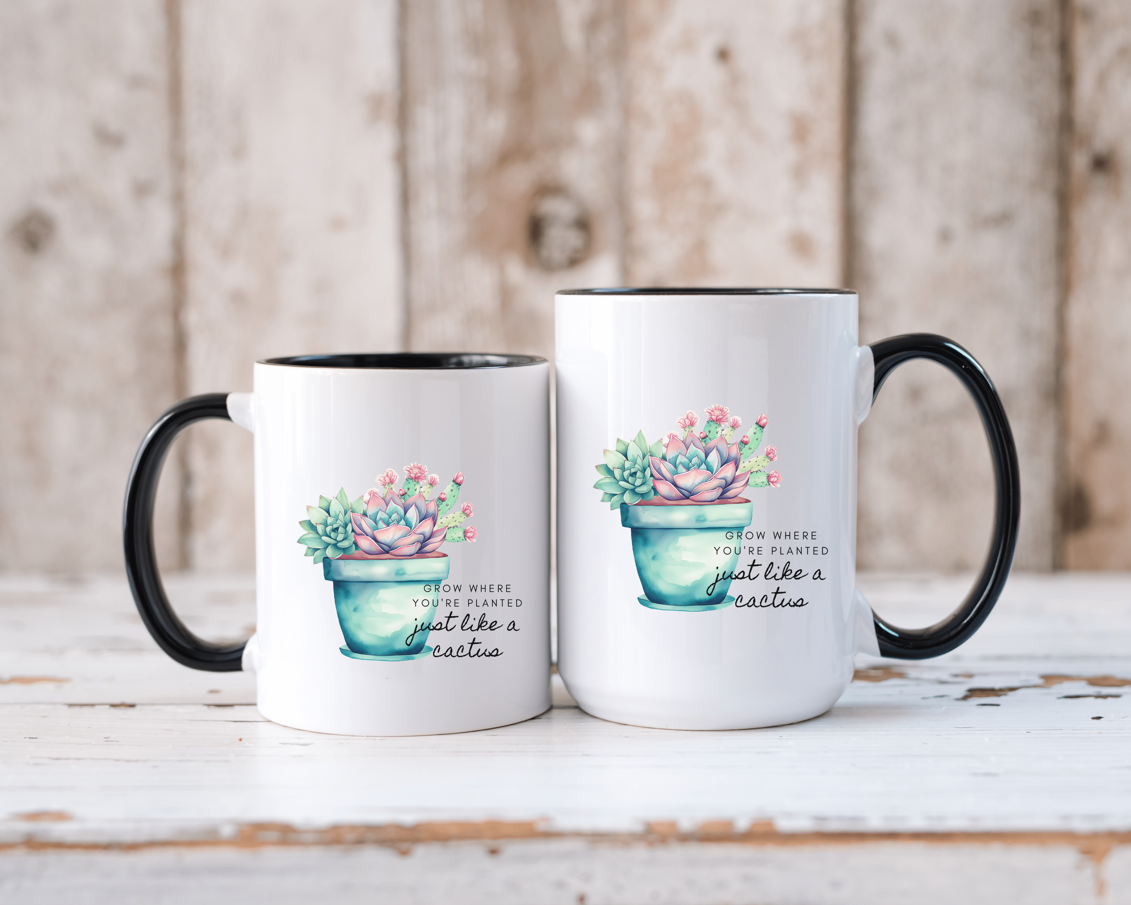 Cactus Mug, Beautiful Watercolor Cactus, Motivational Quote &amp; Cactus Pun, Prickly Pear Cactus, Coffee Lover Gift, Plant Lover Gift