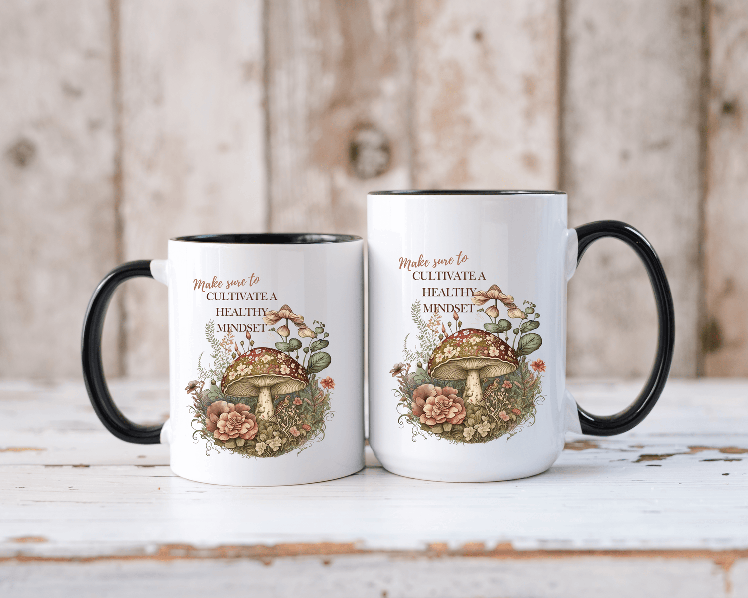 Mushroom Mug, Botanical Mug, Beautiful Floral Print, Motivational Quote, Coffee Lover Gift, Mushroom Gift