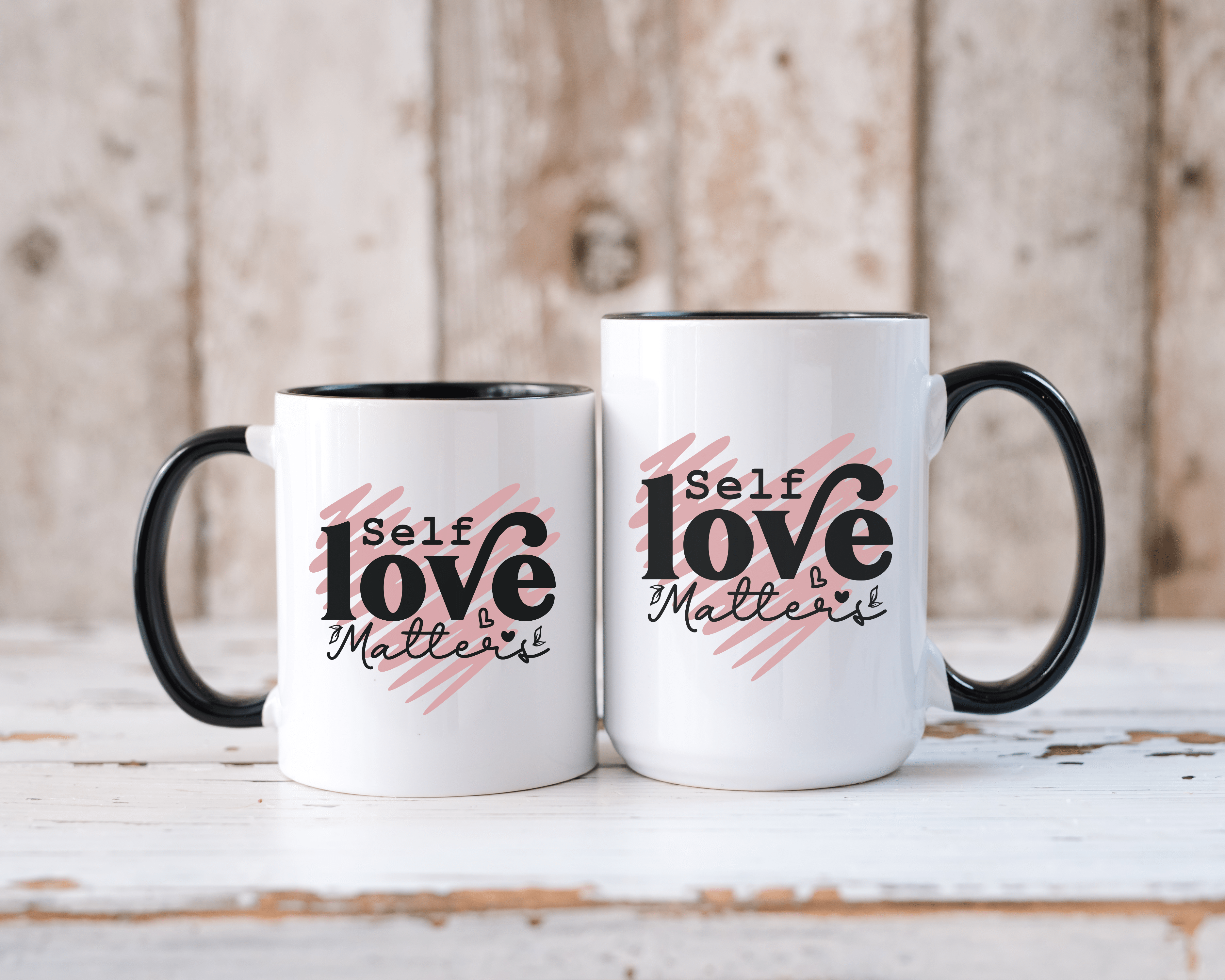 Pink Doodle Heart Ceramic Coffee Mug Self Care Quote Coffee Lover Gift