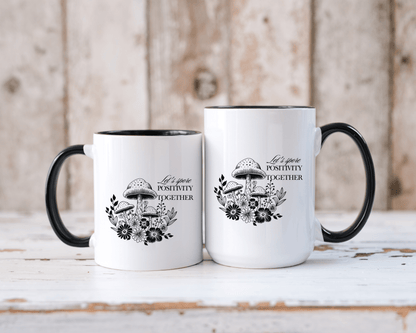 Mushroom Mug, Botanical Mug, Black and White Art, Self Care Quote, Coffee Lover Gift