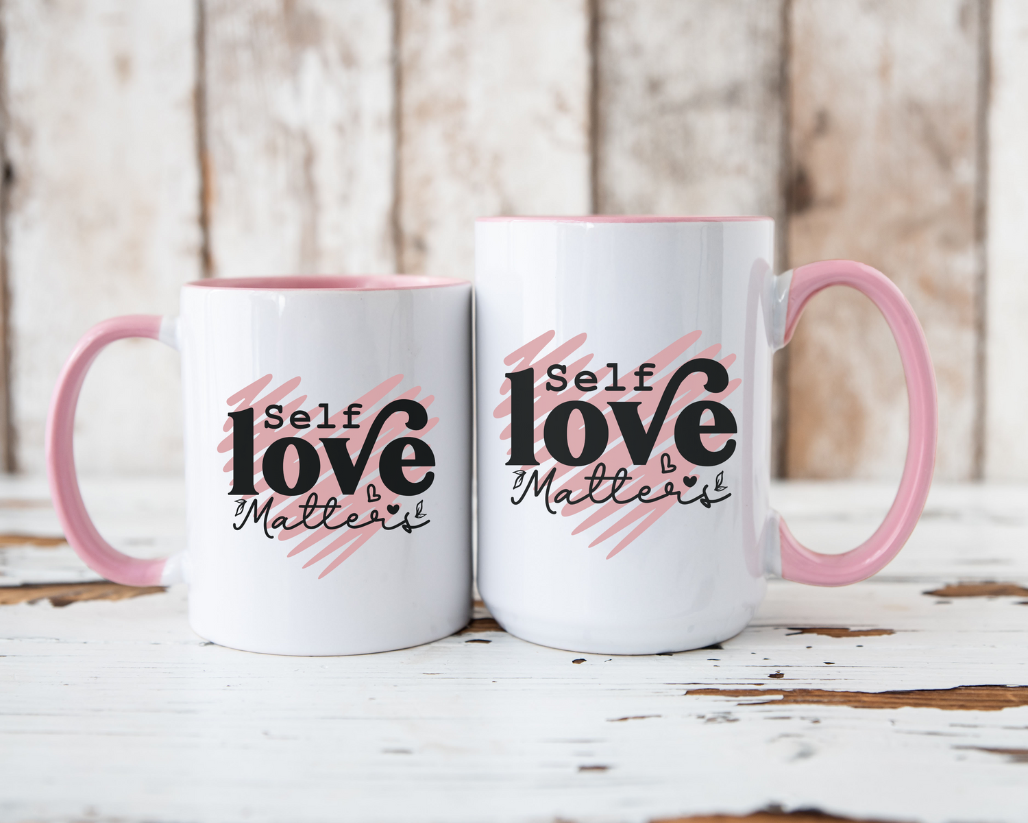 Pink Doodle Heart Ceramic Coffee Mug Self Care Quote Coffee Lover Gift